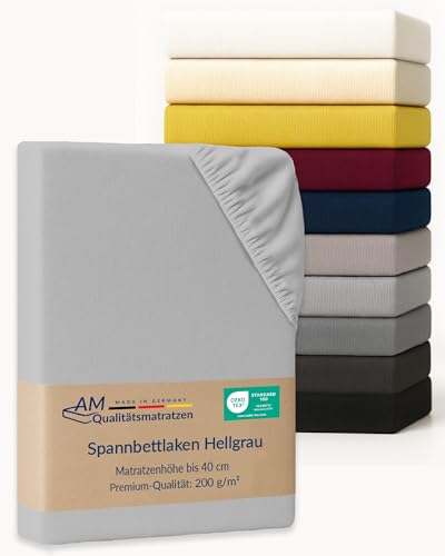AM Qualitätsmatratzen Premium Spannbettlaken 90x180cm Boxspringbett (200gsm) in Hellgrau - Made in Germany - Oeko TEX zertifiziertes Spannbettlaken 200x220 Wasserbett - 40cm Steghöhe AM Qualitätsmatratzen Premium Spannbettlaken 90x180cm Boxspringbett (200gsm) in Hellgrau - Made in Germany - Oeko TEX zertifiziertes Spannbettlaken 200x220 Wasserbett - 40cm Steghöhe von AM Qualitätsmatratzen