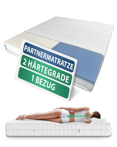 Partnermatratze 140x200 cm - Hochwertige 7-Zonen Taschenfederkernmatratze - Zwei Verschiedene Härtegrade - H2 & H4-24 cm Premiumhöhe - 140 x 200cm - Partner Matratze von AM Qualitätsmatratzen