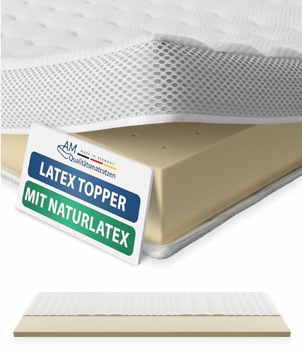 Premium Latex-Topper 140x200 cm mit RG 65 - Hochwertiger Lyocell-Bezug - Antirutschfunktion - Umlaufendes Klimaband - Qualität Made in Germany - Latex Topper 140 x 200 von AM Qualitätsmatratzen