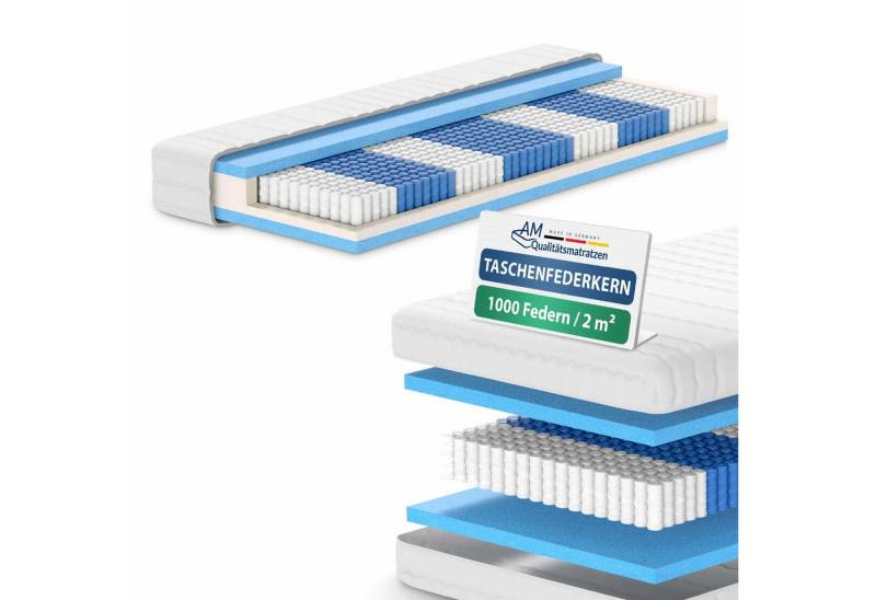 Taschenfederkernmatratze 1000 Federn, 7-Zonen Federkernmatratze, Besonders Anpassungsfähig, AM Qualitätsmatratzen, 24 cm hoch, 90x200 cm von AM Qualitätsmatratzen