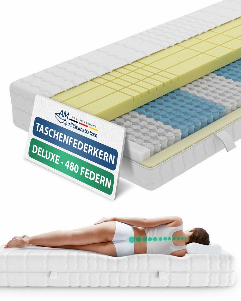 Taschenfederkernmatratze Deluxe 7-Zonen Federkernmatratze mit 3D Kaltschaum, Optimale Anpassung, AM Qualitätsmatratzen, 24 cm hoch, 160x200 cm von AM Qualitätsmatratzen