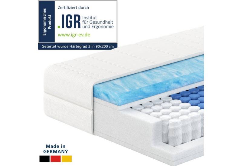Taschenfederkernmatratze 7-Zonen Federkernmatratze mit Gelschaum, Gelschaum-Matratze, Memory, AM Qualitätsmatratzen, 24 cm hoch, 90x200 cm von AM Qualitätsmatratzen