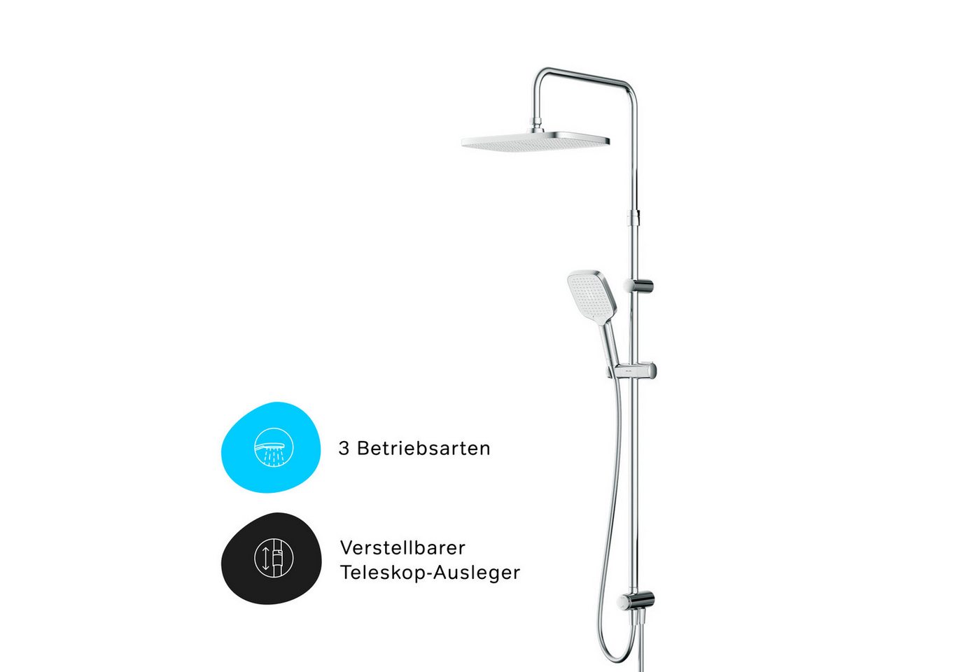 AM.PM Duschsystem Brausegarnitur Func Duschstange mit Regendusche höhenverstellbar, 3 Strahlart(en), Komplett-Set, Verstellbarer Handbrausenhalter, Edelstahl-Stange, Wassersparend von AM.PM