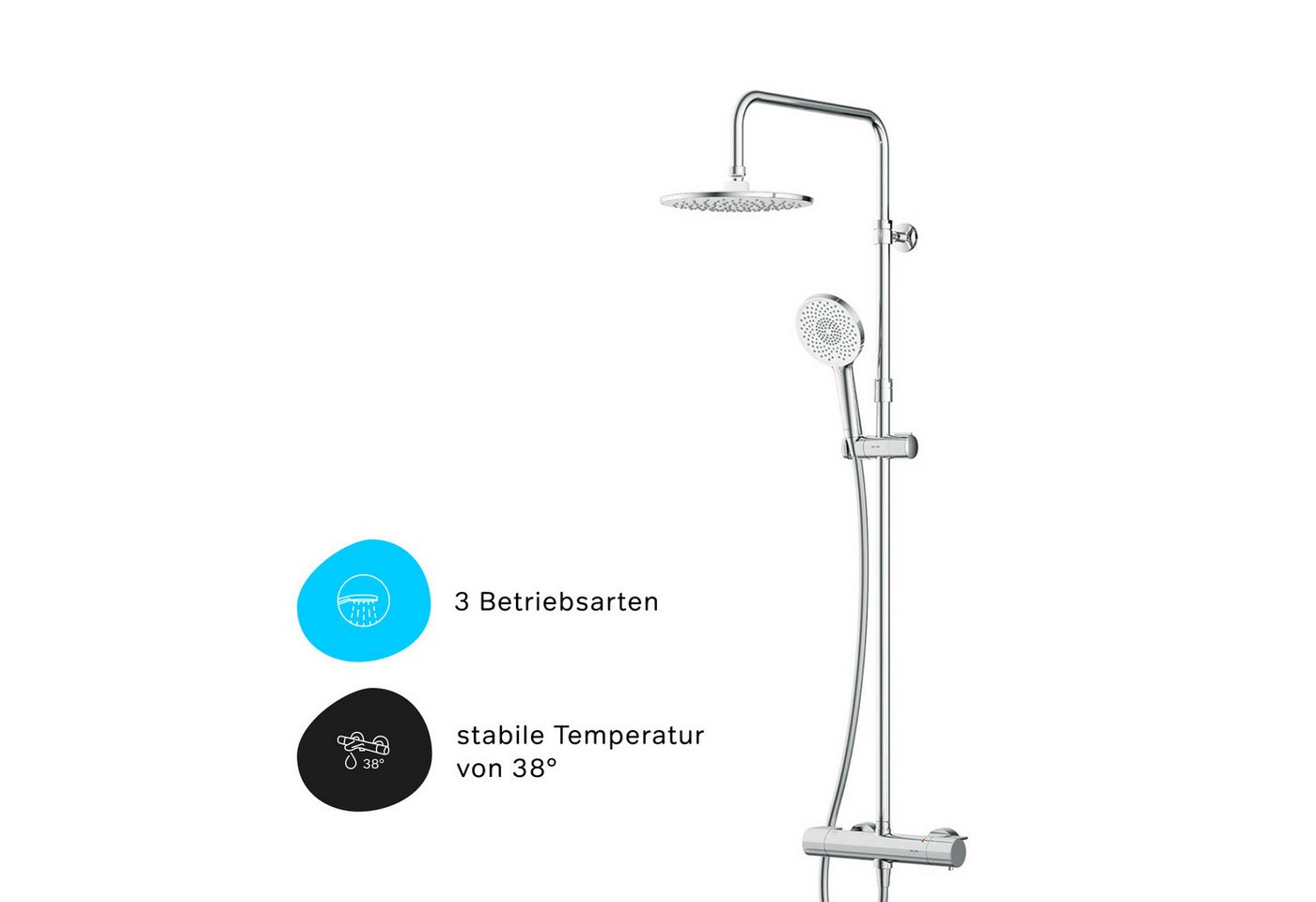 AM.PM Duschsystem X-Joy Brausegarnitur mit Thermostat, Regendusche, 3 Strahlart(en), Komplett-Set, mit großer Regendusche, Wassersparend, Antikalk-System, höhenverstellb von AM.PM