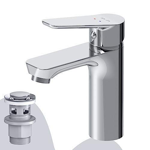 AM.PM Hit Waschtischarmatur mit Klick-Ablaufgarnitur, SoftMotion Keramikkartusche 30mm, kratzfest, leicht zu reinigen, Chrom, 5 Jahre Garantie (FTA82100) von AM.PM