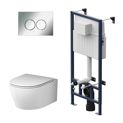 AM.PM - Hänge WC Komplettset, Vorwandelement WC Set Komplett Vormontiert (ProC) + Wand WC Weiß ohne Spülrand (X-Joy S) + Drückerplatte + WC-Sitz mit Absenkautomatik, Toilette Komplett Set AM.PM - Hänge WC Komplettset, Vorwandelement WC Set Komplett Vormontiert (ProC) + Wand WC Weiß ohne Spülrand (X-Joy S) + Drückerplatte + WC-Sitz mit Absenkautomatik, Toilette Komplett Set von AM.PM