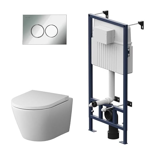 AM.PM - Komplettes Set - Vorwandelement II12707 ProC inkl. Runde Betätigungsplatte Chrom + Hänge-WC Flash Spülrandlos + WC-Sitz mit Soft-Close-Absenkautomatik AM.PM - Komplettes Set - Vorwandelement II12707 ProC inkl. Runde Betätigungsplatte Chrom + Hänge-WC Flash Spülrandlos + WC-Sitz mit Soft-Close-Absenkautomatik von AM.PM
