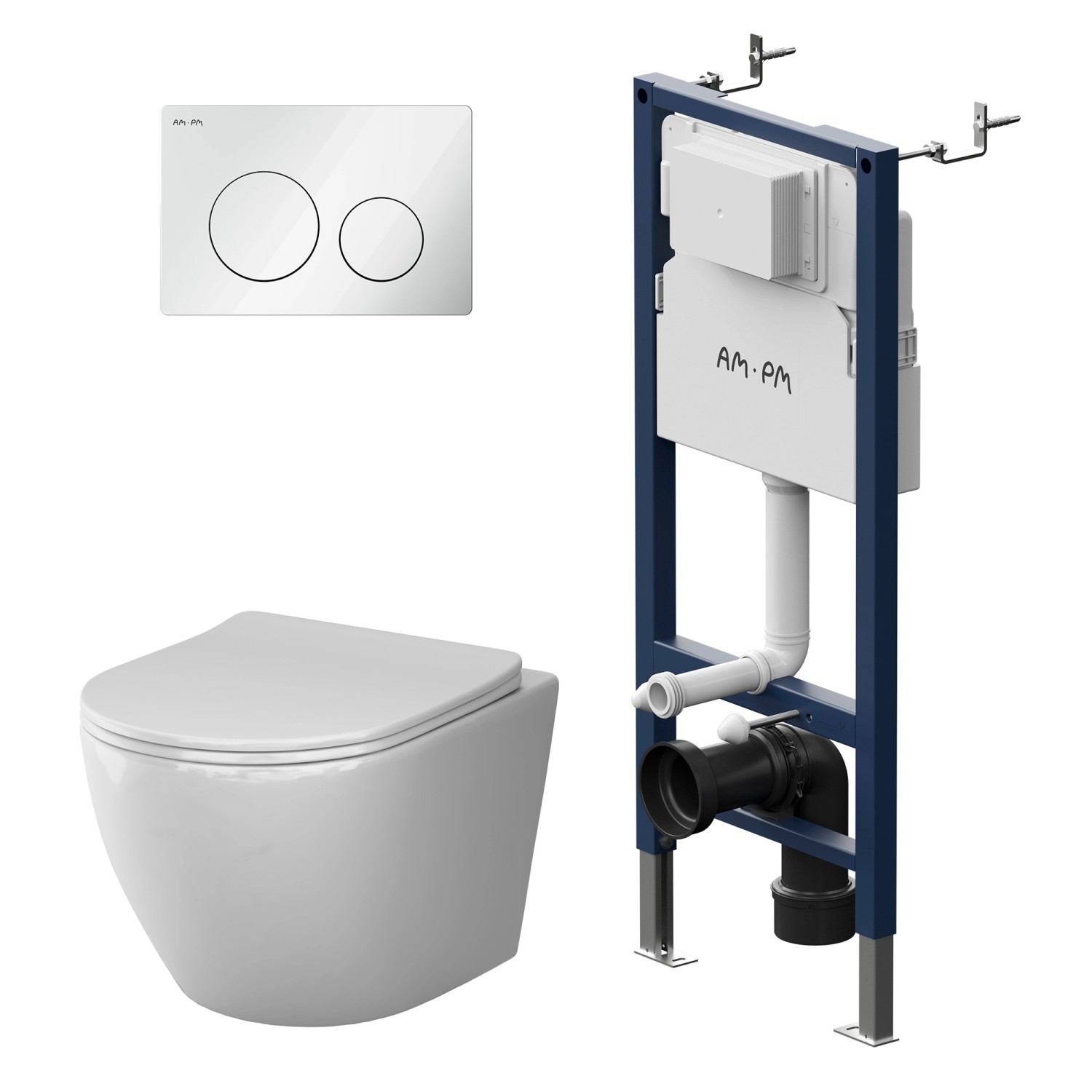 AM.PM WC Set Wand WC Vorwandelement Drückerplatte Toilette mit Spülkasten Komplett IIS90101.LA1900  Prime Fit von AM.PM
