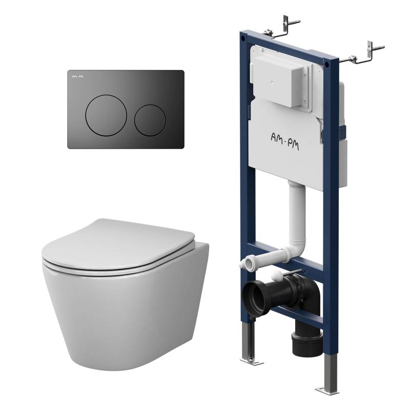 AM.PM WC Set Wand WC Vorwandelement Drückerplatte Toilette mit Spülkasten Komplett IIS90138.XB1701 von AM.PM