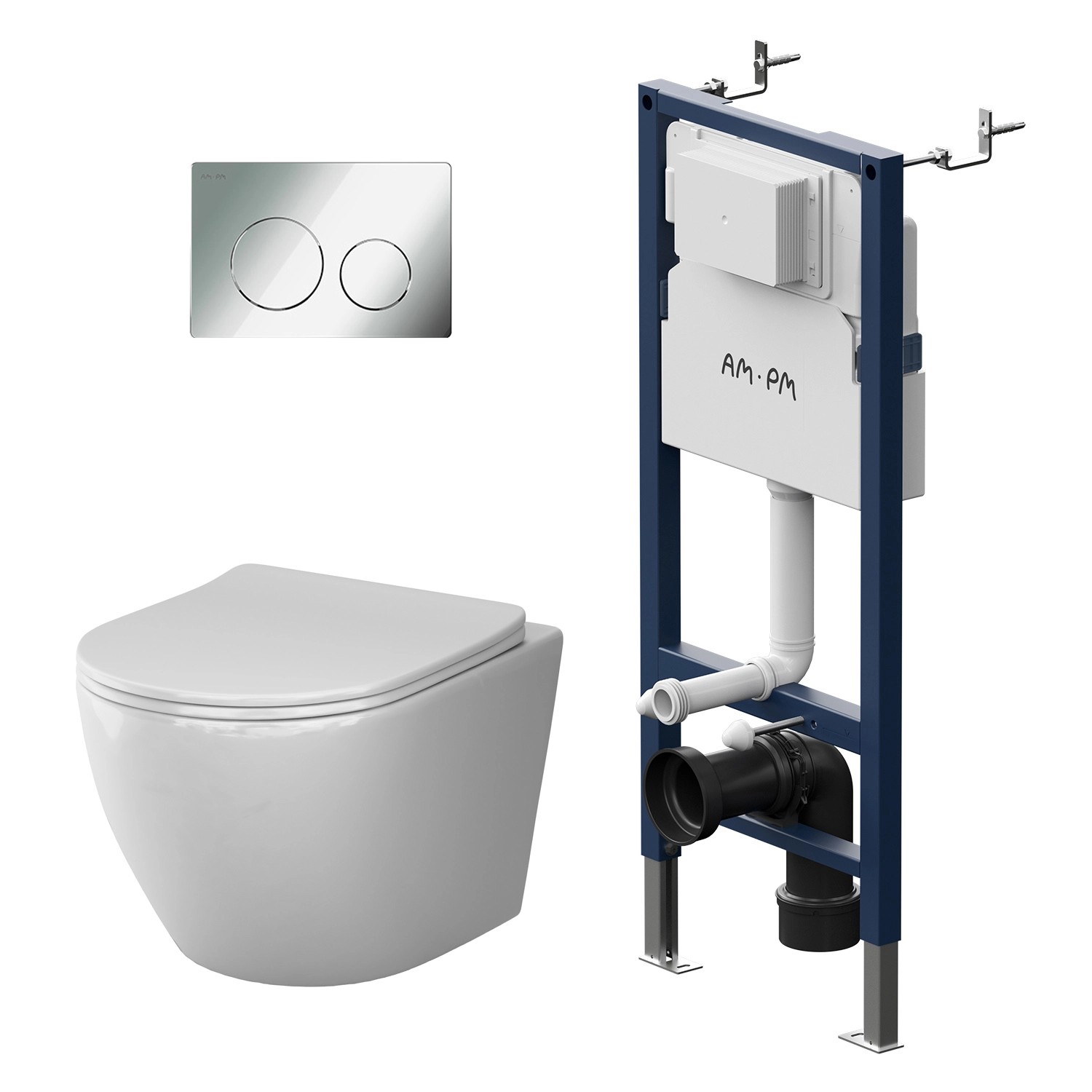 AM.PM WC Set Wand WC Vorwandelement Drückerplatte Toilette mit Spülkasten Komplett IIS90151.LA1900 Prime Fit von AM.PM