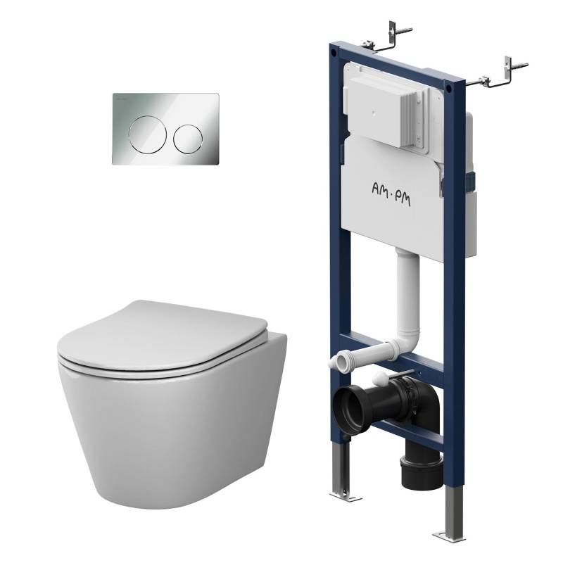 AM.PM WC Set Wand WC Vorwandelement Drückerplatte Toilette mit Spülkasten Komplett IIS90151.XB1701 von AM.PM