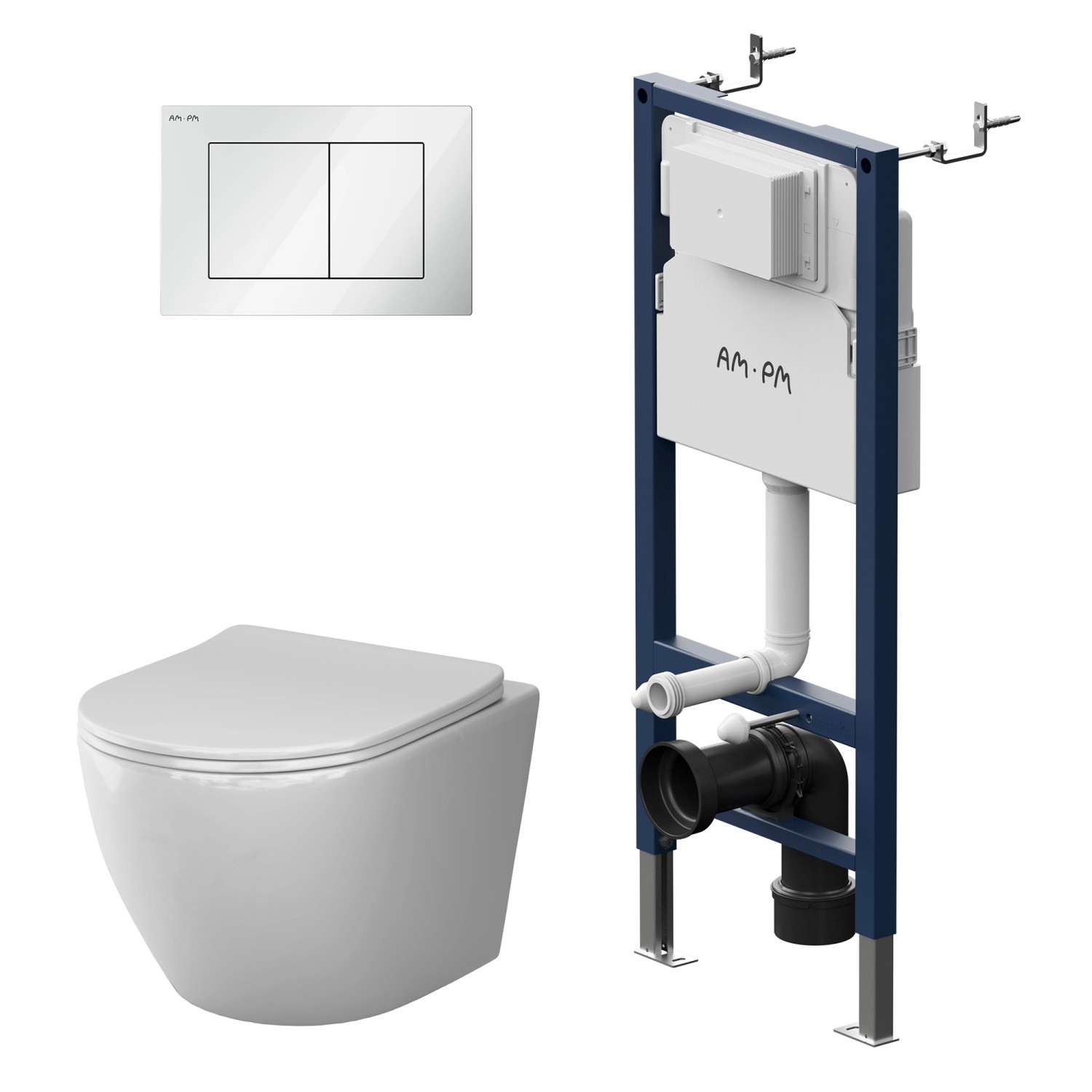 AM.PM WC Set Wand WC Vorwandelement Drückerplatte Toilette mit Spülkasten Komplett IIS90201.LA1900 Prime Fit von AM.PM