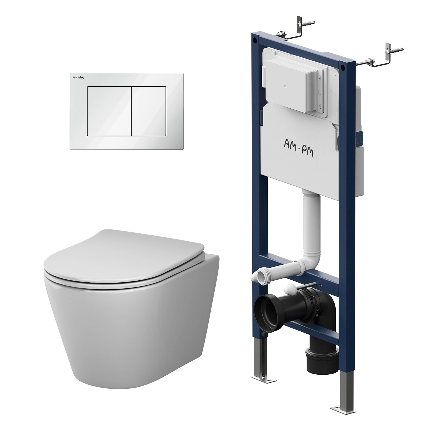 AM.PM WC Set Wand WC Vorwandelement Drückerplatte Toilette mit Spülkasten Komplett IIS90201.XB1701 von AM.PM
