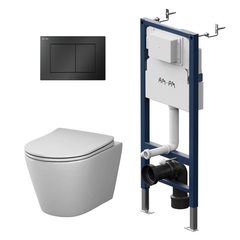AM.PM WC Set Wand WC Vorwandelement Drückerplatte Toilette mit Spülkasten Komplett IIS90238.XB1701 von AM.PM