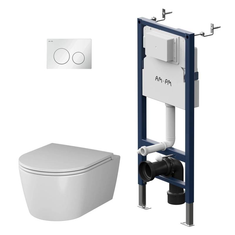 AM.PM WC Set: Wand-WC + Vorwandelement + Drückerplatte Toilette mit Spülkasten Komplett IIS90151.FA1700 Func Runde von AM.PM