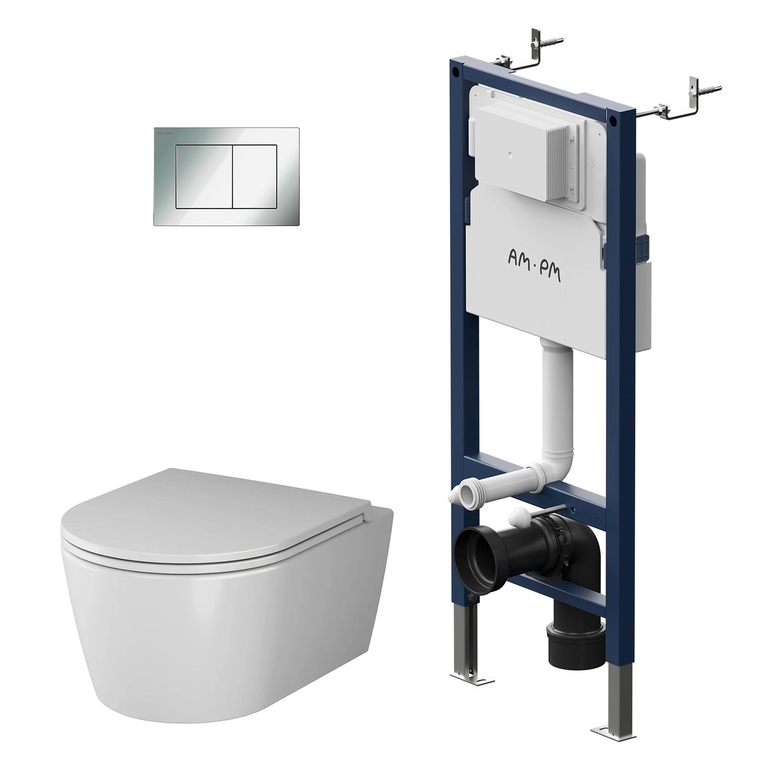 AM.PM WC Set: Wand-WC + Vorwandelement + Drückerplatte Toilette mit Spülkasten Komplett IIS90251.FA1700 Func Rechteckig AM.PM WC Set: Wand-WC + Vorwandelement + Drückerplatte Toilette mit Spülkasten Komplett IIS90251.FA1700 Func Rechteckig von AM.PM