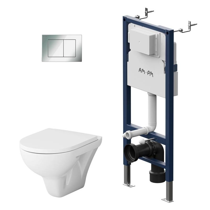 AM.PM WC Set: Wand-WC + Vorwandelement + Drückerplatte Toilette mit Spülkasten Komplett IIS90251.TA1700 Hit Rechteckig von AM.PM
