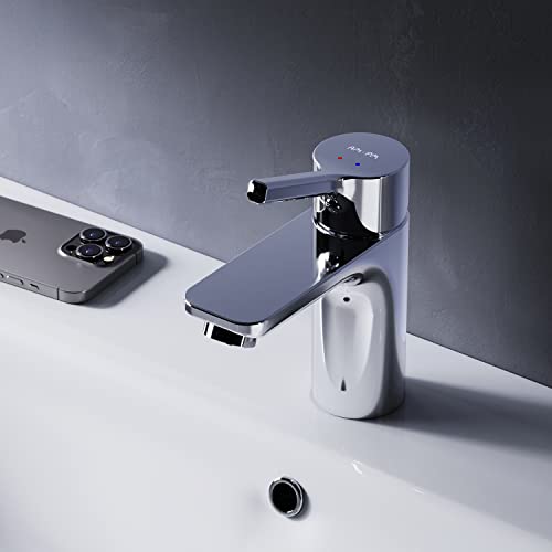 AM.PM X-Joy S FXB02100 Waschtischarmatur mit Einhebelmischer | SoftMotion Keramikkartusche, Neoperl Aerator | kratzfest, leicht zu reinigen, langlebig | Chrom | 79mm Auslaufhöhe | 5 Jahre Garantie von AM.PM