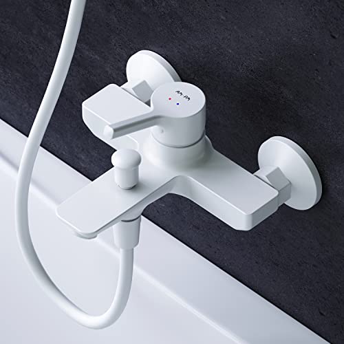 AM.PM X-Joy S FXB10033 Wassersparende Wannen- und Brausebatterie kraztfest, leicht zu reinigen, Badewannenarmatur mit Auslauf, Weiss von AM.PM