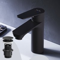 Badarmatur mit Pop-Up Ablaufventil für Waschbecken Wasserhahn Bad Schwarz Waschtischarmatur mit Ablaufgarnitur 1 1/4 Zoll Messing Ventil Ablauf von AM.PM