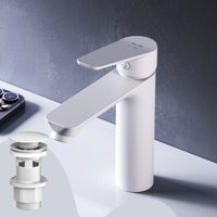 Badarmatur mit Pop-Up Ablaufventil für Waschbecken Wasserhahn Bad Weiss Waschtischarmatur mit Ablaufgarnitur 1 1/4 Zoll Messing Ventil Ablauf - Am.pm von AM.PM