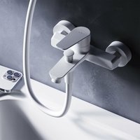 Am.pm - Badewannenarmatur Wannenarmatur Wasserhahn Bad Wannenbatterie Einhebelmischer Bad Einhebel Mischbatterie Badarmatur Gebürstet, Weiss matt von AM.PM