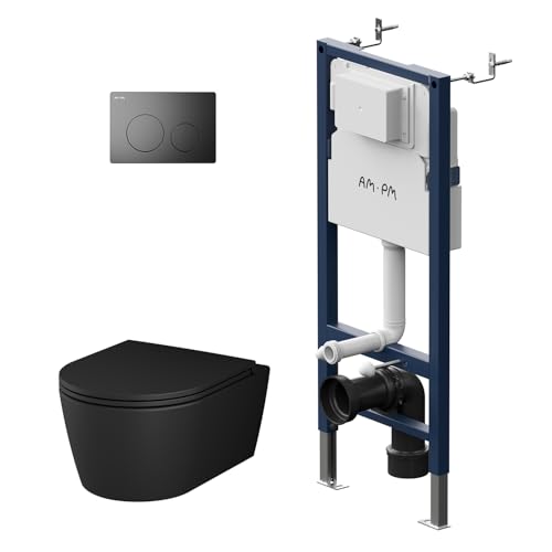 AM.PM - Hänge WC Komplettset, Vorwandelement WC Set Komplett Vormontiert (Prime Fit) + Spülrandlos Wand-WC Schwarz (Func) + Drückerplatte + WC-Sitz mit Absenkautomatik, Toilette Komplett Set AM.PM - Hänge WC Komplettset, Vorwandelement WC Set Komplett Vormontiert (Prime Fit) + Spülrandlos Wand-WC Schwarz (Func) + Drückerplatte + WC-Sitz mit Absenkautomatik, Toilette Komplett Set von AM.PM