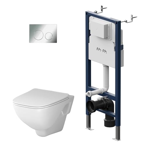 Komplettes Set - Vorwandelement inkl. Betätigungsplatte II90151 + Hänge-WC X-Joy CXA1700SC FlashClean + WC-Sitz mit Soft-Close-Absenkautomatik, AM.PM Prime Fit IIS90151.XA1700 von AM.PM