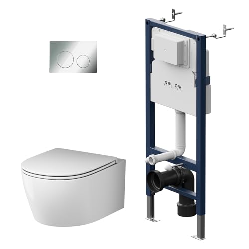 Komplettes Set - Vorwandelement inkl. Betätigungsplatte II90151 + Hänge-WC X-Joy S CXB1700SC FlashClean + WC-Sitz mit Soft-Close-Absenkautomatik, AM.PM Prime Fit IIS90151.XB1700 von AM.PM
