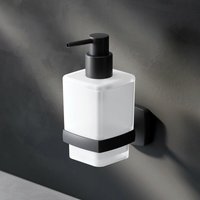 Seifenspender Wandmontage Flüssigseifenspender nachfüllbar Dispenser für Seife oder Duschgel ohne Bohren klebend Edelstahl, Glas Schwarz matt von AM.PM