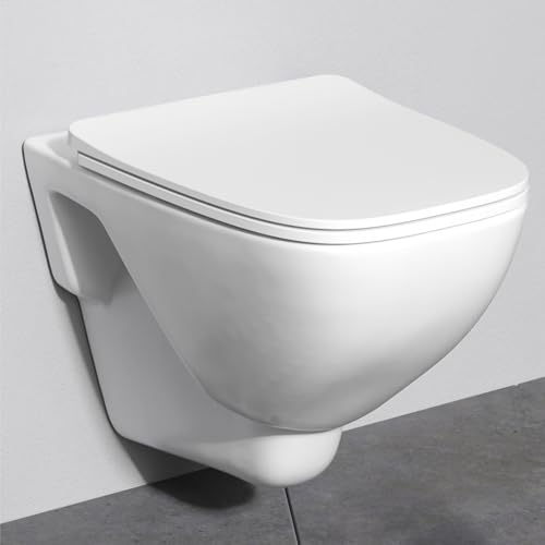 Spülrandloses WC, Toilette für Gäste-WC mit Softclose Toilettensitz, Hänge-WC CXA1700SC X-Joy FlashClean aus Keramik, Wand-WC, 355mm kurz, Weiß von AM.PM