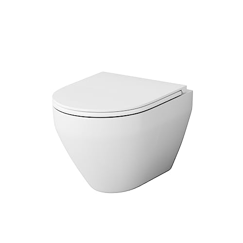 Spülrandloses WC Toilette mit Softclose Toilettensitz, Hänge-WC CSB1700SC Spirit 2.0 FlashClean aus Keramik, Wand-WC, 490mm lang, Weiß von AM.PM