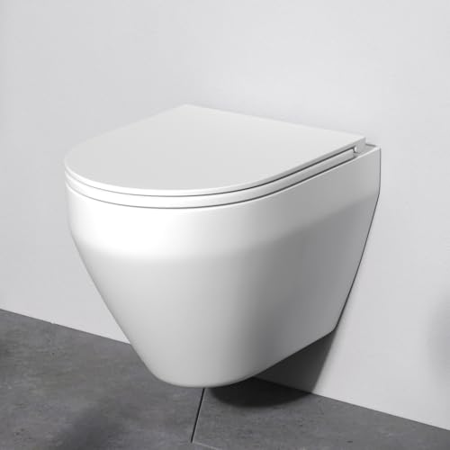 AM.PM Spirit 2.0 - Spülrandlos Hänge WC, Tiefspül Toilette FlashClean, Wand WC mit Toilettendeckel mit Absenkautomatik, Hänge Toilette aus Keramik, Weiß, 49 cm lang von AM.PM
