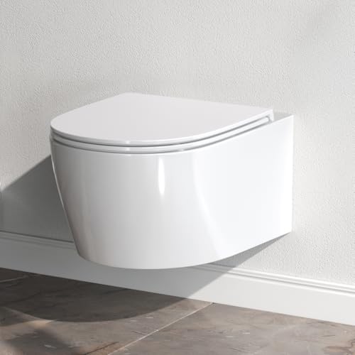 AM.PM X-Joy S - Spülrandlos Hänge WC, Tiefspül Toilette FlashClean, Wand WC mit Toilettendeckel mit Absenkautomatik, Hänge Toilette aus Keramik, Weiß, 50 cm lang von AM.PM