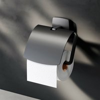 Am.pm - Toilettenpapierhalter mit Deckel Wandmontage ohne bohren klebend Klopapierhalter Edelstahl wc Papierhalter Badezimmer Edelstahl, Schwarz matt von AM.PM