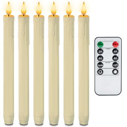 AMAGIC 6 Stück Ivory LED stabkerzen mit fernbedienung, Flammenlose Tafelkerzen, batteriebetriebene LED Kerzen, 3D-Dochtlicht, warmer von AMAGIC