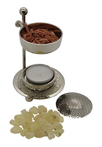 AMAHOFF Weihrauchbrenner höhenverstellbar - Silbern Räuchergefäß höhenverstellbar zum Räuchern von Weihrauch oder Harzen inkl. Starterkit von AMAHOFF