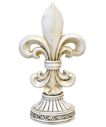 AMAJY Figur für rustikale Fleur de Lis FDL Distressed Weiß Freistehende Tischstatue, Heimdekoration – Vintage königlicher kunstvoller Stil Dekoration von AMAJY