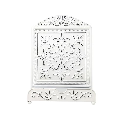 Rezeptbuchständer aus Metall – weißer verzierter Kochbuchhalter mit Blumen-Design – dekorative Staffelei im Used-Look für Küche, Bauernhaus-Dekoration, Theken-Display – tolles Geschenk für Mütter und von AMAJY