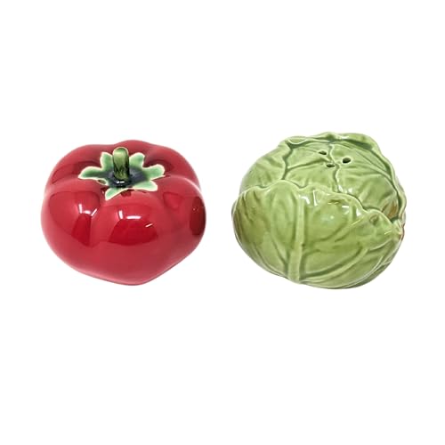 Tomaten- und Kohl-Salz- und Pfefferstreuer-Set – einzigartiges Keramik-Gemüse-Design für rustikale Bauernhausküche, Gartentischplatte, Essdekoration – lustiges Geschenk für Köche, Sammler und Tomaten- und Kohl-Salz- und Pfefferstreuer-Set – einzigartiges Keramik-Gemüse-Design für rustikale Bauernhausküche, Gartentischplatte, Essdekoration – lustiges Geschenk für Köche, Sammler und von AMAJY