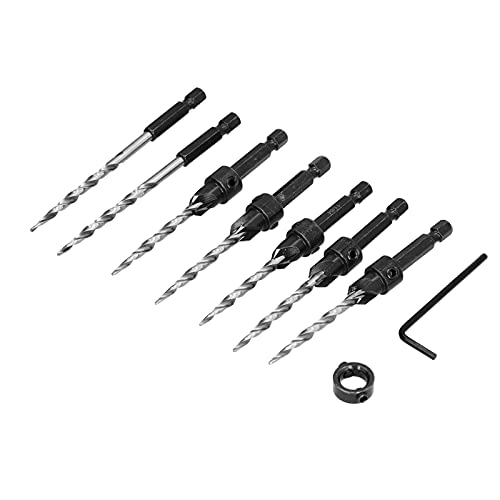 Holz Countersink Bohrer Bit Set: 1/4 Sechskant Shank mit Kragenschlüssel (11/64 Verstellbar) von AMAKO