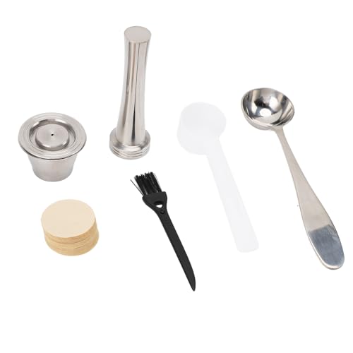 Wiederverwendbare Kaffeekapsel Manipulations Set: Edelstahl Gewindeboden mit 100 Filterpapieren, 2 Löffel und Bürste für Zuhause und Büro von AMAKO