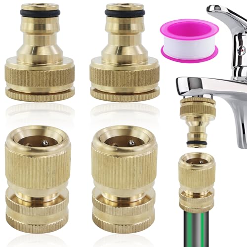 2 Paar 1/2 Zoll & 3/4 Zoll 2-in-1 Gartenschlauch Schnellverbinder Messing Schnellschlauch Endverbinder Gartenschlauch Düse Connect Kit für Küche Garten Outdoor Schlauch Rohr Werkzeug von AMANDELIZABE