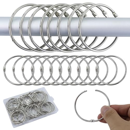 44 Stück Vorhangringe Metall, 50mm Gardinenringe zum Öffnen, Duschvorhang Ringe, Vorhang Hängend Ringe für Duschvorhänge und Gardinenstangen Buchringe (Silber) von AMANDELIZABE