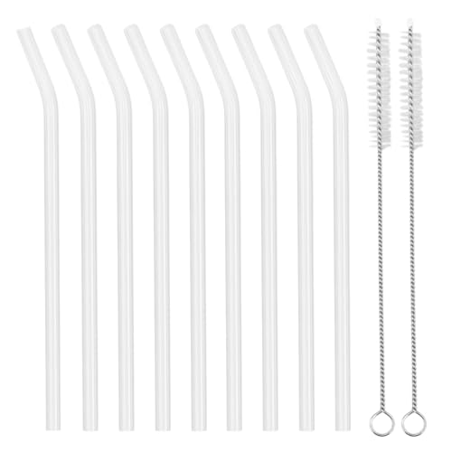 9 Stück Glasstrohhalme Glas Wiederverwendbar Trinkhalme Umweltfreundlich Trinkhalme aus Glas mit 2 Reinigungsbürsten Transparent Länge 20cm Perfekt für alle Getränke Milch (Gebogen) von AMANDELIZABE