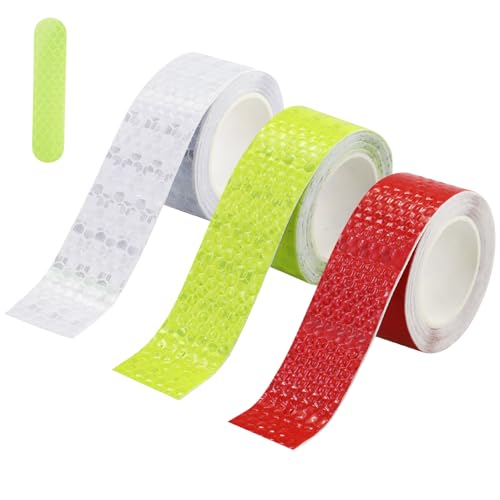 AMANDELIZABE 3 Rollen/300cm Reflektorband Selbstklebend, Zuschneidbar Reflektoren Aufkleber, Wasserdichtes Reflektor Aufkleber, 25mm Breite Sicherheit Warnband, für Fahrrad Helme kleidung von AMANDELIZABE