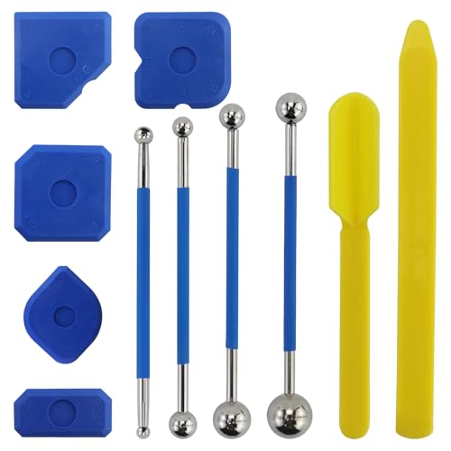 Werkzeug Schaber Kit Fugenglätter Set, 4 Stück Metallkugel Abzieher und 5 Stück Silikon Fugenglätter, Silikonfugen abzieher Caulking Werkzeug Kit Fugenglätter Set für Badezimmer, Küchenfliesen von AMANDELIZABE