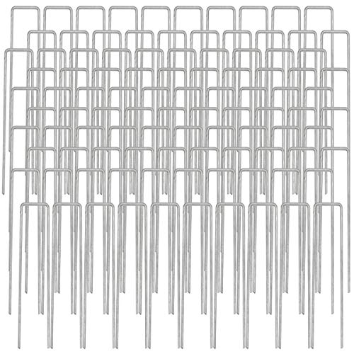 AMANKA 100 Stück Ø3,2mm Erdanker verzinkt 150x30mm Befestigungsanker Unkraut-Vlies Stahl Erdnägel Bodenanker U-Form eckig von AMANKA