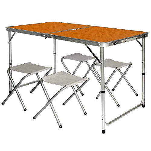 AMANKA Alu Campingtisch 120x60cm - Klapptisch Set mit 4 Stühlen - 3-Fach höhenverstellbarer Falttisch Bambus-Optik AMANKA Alu Campingtisch 120x60cm - Klapptisch Set mit 4 Stühlen - 3-Fach höhenverstellbarer Falttisch Bambus-Optik von AMANKA