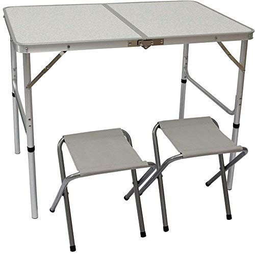 AMANKA Alu Campingtisch Set mit 2 Stühlen - 90x60cm Klapptisch - 2-Fach höhenverstellbarer Falttisch Grau von AMANKA